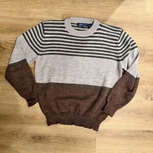 Vintage Astor One Striped Sweater Men’s L Gray Black Brown Crewneck